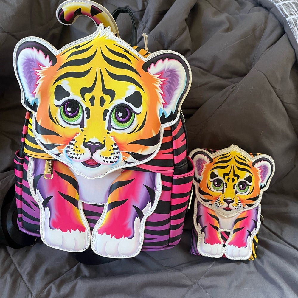 Loungefly Lisa Frank Tiger Backpack and Wallet Set - Yellow, Pink, Black